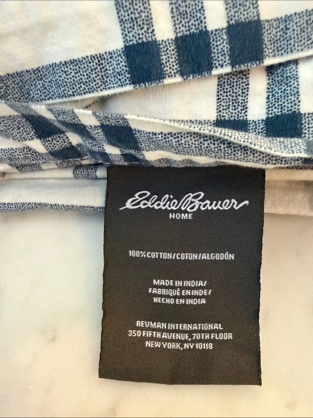 Twin XL Dorm ready. Two sets. Eddie Bauer Navy and White Plaid Cotton Sheet